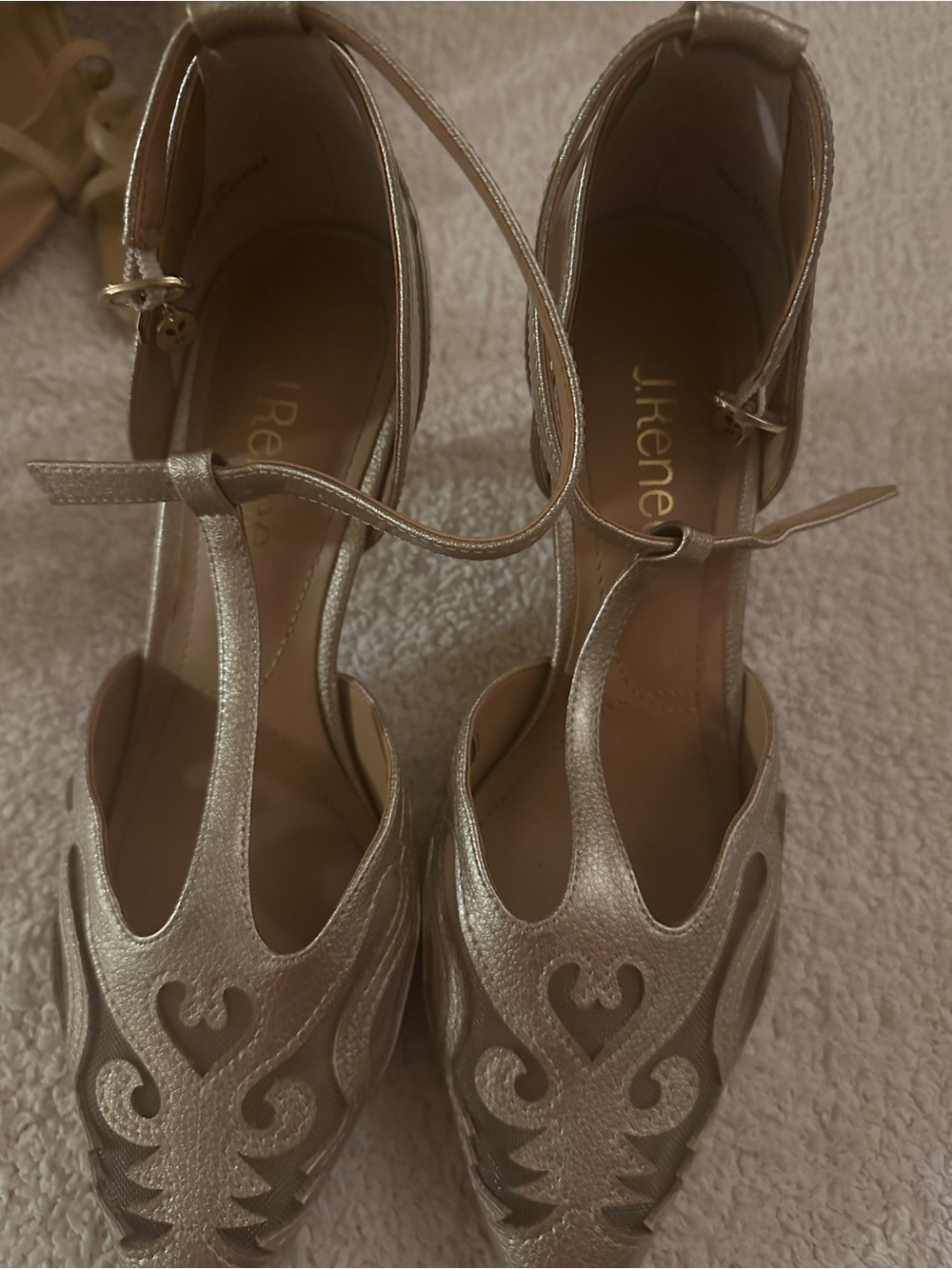 J.Renee Metallic Gold T-Strap Decorative Women's Heels